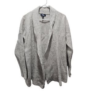 Lands' End 100% Cashmere Open Front Long Cardigan Size XL Speckled Ribbed Cream